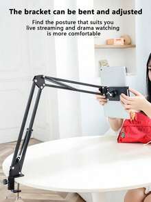 Soporte plegable y giratorio de 360 grados de metal para teléfono/tableta, estilo de abrazadera de escritorio para transmisión en vivo y fotografía - Negro - Ver 5