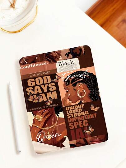 Brown Toned Collage Girl Pattern Tablet Protective Case, Tri-Fold Stand Protective Cover Compatible With IPad (A16) 11 Inch 11th Gen 2025/10th, 10.2 Inch, Pro 2021/2020, Galaxy Tab A8 10.5 Inch 2022, Matepad 10.4/Tab, , Drop-Proof, Pencil Slot, Sleep/Wake Support, Gift For Kids/Family, Year-End