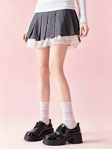 1 par de calcetines tipo tripulación para mujer/Calcetines medianos para mujer, estilo de barril medio tipo ballet, ligeros para primavera y verano, estilo de moda callejera/Look de calle/Estilo hip hop - Multicolor - Ver 1