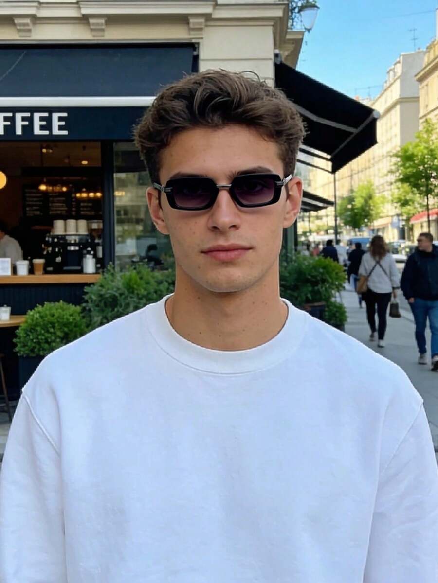 1pc Men's Fashion Glasses New Arrival, High-End Retro Small Square Frame Personalized Street Style Gift, Suitable For Daily, Business, Commute, Driving, Vacation - Multicolor - View 1