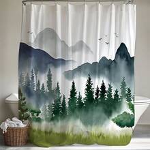 1pc 2D Planar Shower Curtain Forest Mountain Landscape Design Bathroom Shower Curtain Waterproof Fabric With Nature-Inspired Scenery For Home Decor Suitable For Standard Tub Sizes And Includes Hanging Hooks Easy Installation - Multicolor - View 6