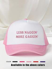 1顶女士印花“LESS NAGGIN”网眼遮阳帽，可调节户外休闲防晒帽，适合春季、秋季、旅行、海滩、度假，男女通用Y2K风格帽子 - 字母 - 查看 10