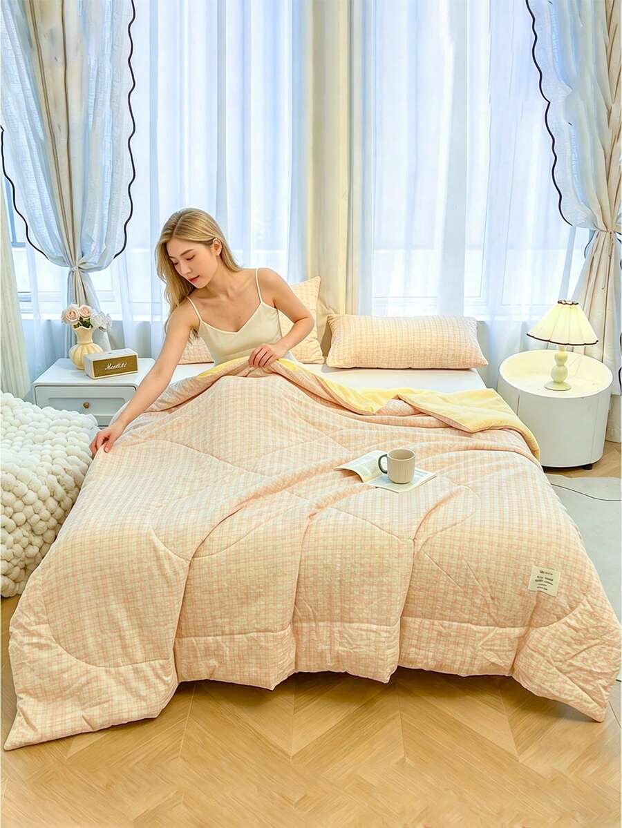 1件装大豆纤维夏季被,空调被,亲肤面料,全AB版设计,轻薄柔软透气,丝滑触感,适合裸睡,吸湿排汗,薄款夏季毯,时尚印花被子,适合家居卧室装饰、婚礼用品、情人节家居卧室装饰、复活节礼物、母亲节礼物,四季皆宜。 - 藕粉色 - 查看 1