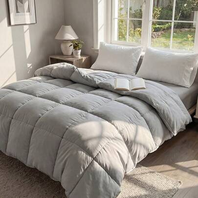 1pc All-Season Lightweight & Breathable Gray Quilted Comforter, Super Soft & Skin-Friendly, Suitable For Home, Dorm Use, Ideal For Bedroom & Spring Decor