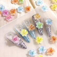 多色樹脂美甲裝飾，5瓣3D浮雕花朵，漸層櫻花，無味，紅色、粉色、綠色和藍色可選，適用於DIY美甲設計、美甲沙龍、美甲配件，趣味造型美甲飾品 - 彩色 - 查看 7