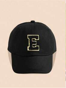 1pc A-Z Letter Kids Baseball Cap Solid Color Baby Girl Boy Sun Hat Adjustable Hip Hop Cap - Black - View 7