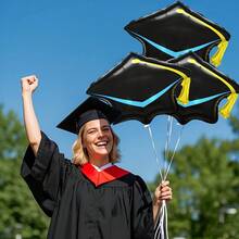 3 piezas, globos de aluminio con forma de birrete de graduación, perfectos para decoraciones de ceremonia de graduación escolar, decoraciones al aire libre, decoraciones de baile de graduación y arreglos de globos para fondos de fotos - Globo con forma de birrete de graduación - Ver 2