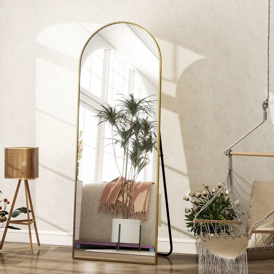 Smooth And Exquisite 16"X59" Arched Full Length Mirror Full Body Free Standing Floor Mirror, Gold - Vàng - Xem 1