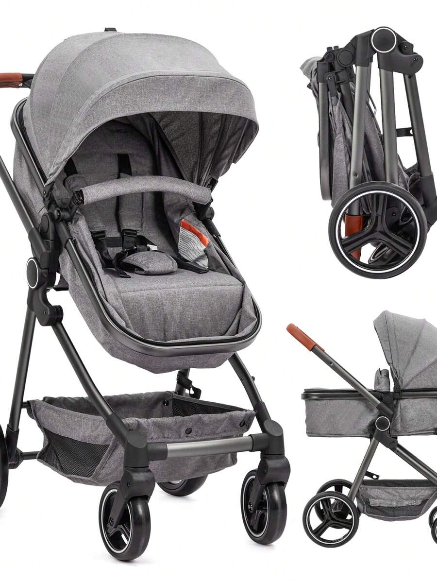 Cochecito doble convertible para bebé – Cochecito plegable 2 en 1 de alta posición, capazo reversible, estructura de aluminio, arnés de 5 puntos – Apto para recién nacidos y niños pequeños - Gris - Ver 1
