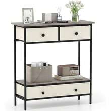 Console Table With 3 Fabric Drawers, 32" Farmhouse Entryway Table With Storage & Open Shelf, Rustic Narrow Sofa Table With Metal Frame For Living Room, Hallway, Entrance, Foyer - Gray & Beige - View 1