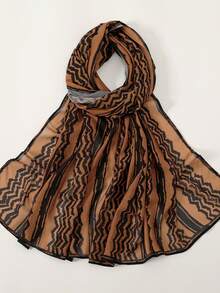 1 Pc Printed Fashionable And Versatile Chiffon Headscarf, Women's Long Scarf Draped Over Shawl, Lightweight And Breathable - YW339-2# Light Brown - View 6