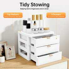 3-Drawer Organizer Box, White PP Plastic Desktop Storage For Stationery Cosmetics, Sturdy & Stackable  Large Capacity - View 5
