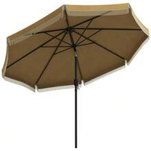 Parasol Ø265 Cm, Patio Umbrella With Fringes, Tiltable Beach Umbrella With 8 Ribs, Ideal For Garden & Balcony In Khaki - A - View 10