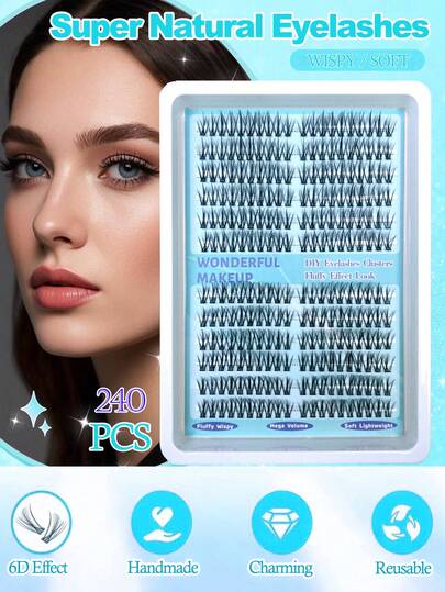 New Natural False Eyelashes, 240 Clusters Cross-Shaped Soft Lash Clusters, Natural Appearance Lightweight Reusable Self-Adhesive False Eyelashes, Cluster Of Single Lashes, Delicate False Lashes, Suitable For Daily Wear, Weddings, Dates, Parties, Music Festivals, Enjoy DIY Cluster Lashes At Home