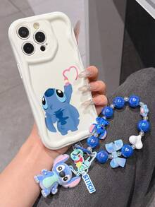 Disney Has Authorized, Phone Case - Chain Set, The Stitch Lilo & Stitch Phone Case Plus A Silicone 3D Or Fluffy Style Stitch Bracelet With Metallic Ring Removable Bracelet, Stitch And Angel Pattern, Compatible With Iphone 17/16/15/14/13/12/11/XS/XR/X Plus Pro Max, Wavy Design Phone Case For Girl, A Stylish Cartoon Summer Phone Case, The Perfect Gift Choice, Phone Protection, Durable Phone Cover, Great Gift For Friends And Family - 白色款式B - 查看 3