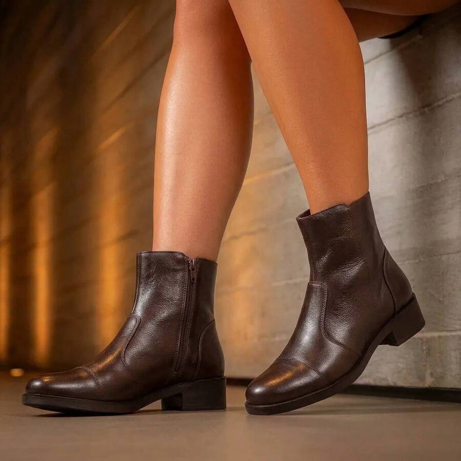 Vittal Women's Luna Genuine Leather Ankle Boot With Side Zipper - Cà phê nâu - Xem 1