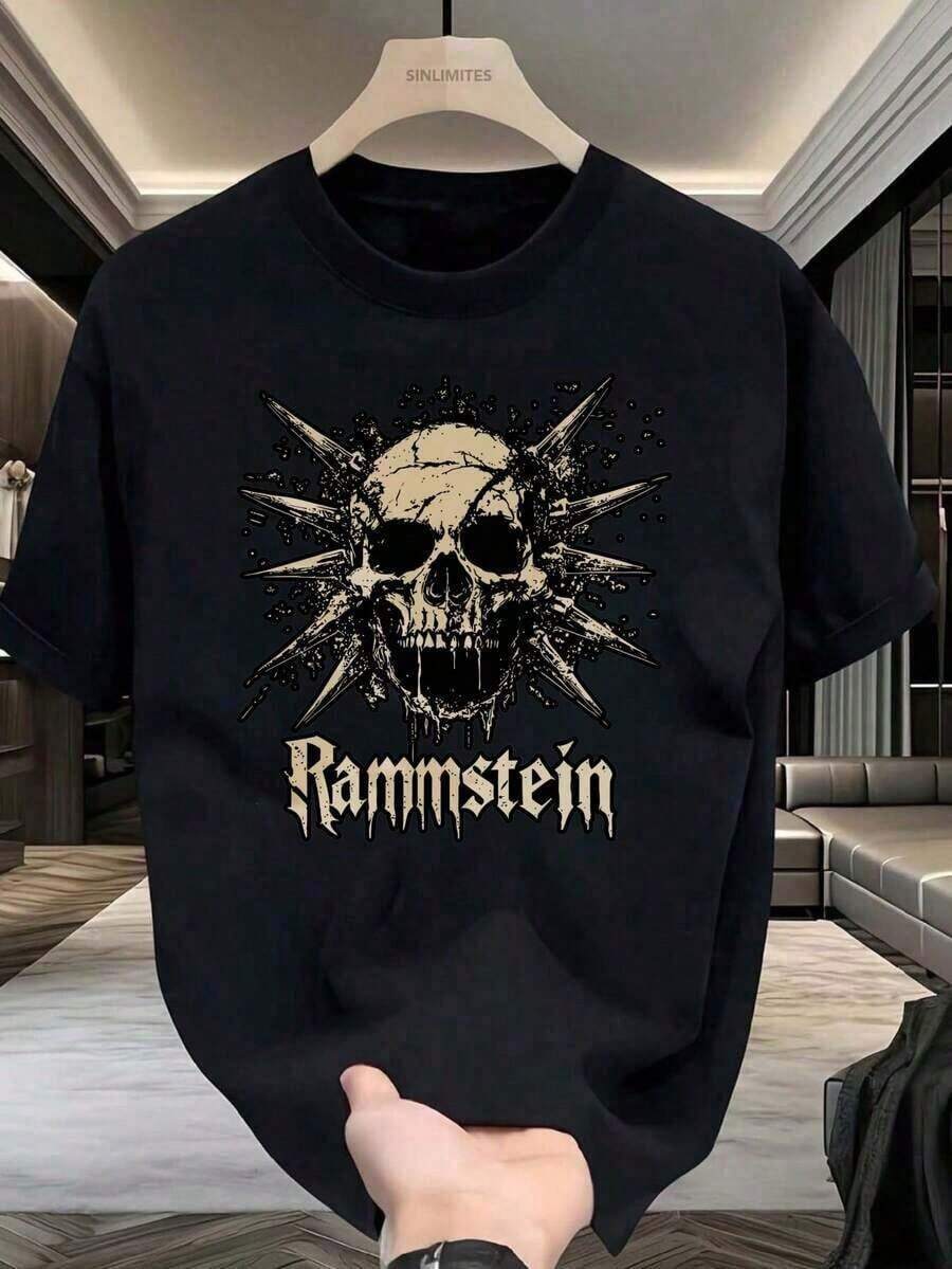 Men's Punk Rock Skull T-Shirt: A Sophisticated And Beautiful Graphic Design, Perfect For Fans Of Alternative And Mexican Metal Music, Urban And Street Style. TOPV - 黑色 - 查看 1