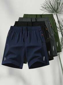 Paquete de 4 pantalones cortos estilo novio para hombres con cordón interno y franja reflectante, para entrenamiento, deportes al aire libre, en colores surtidos - Dorado - Ver 3
