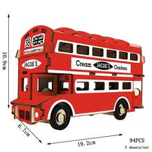 Rompecabezas de coche de madera 3D para Campervan de estilo europeo, autobús Retro, barco de vela, avión, casa de construcción, modelo, rompecabezas, juguetes para niños - HVELONG - Ver 7