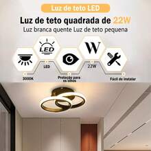 Modern 3-Color LED Ceiling Light, Two-Ring Design, 24cm, Ideal For Hallway, Living Room, Bedroom, And Kitchen. - Black - View 4