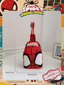 Marvel 1个漫威官方授权/蜘蛛侠图案单肩包，男童休闲斜挎包，轻便可调节肩带胸包，卡通零钱包，适合男孩、年轻粉丝、学生，完美适用于日常上学、户外玩耍、主题公园游玩、假期旅行，方便携带零食。 - 彩色 - 查看 4