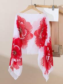 1pc Women's Lightweight Chiffon Floral Print Versatile Loose Fit Pearl Button Shawl Scarf, Suitable For Spring/Summer, Travel And Daily Use - Multicolor - View 10