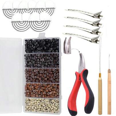 Bộ dụng cụ nối tóc 1000 chiếc vòng silicon siêu nhỏ. Bao gồm vòng silicon siêu nhỏ, móc kéo, kim luồn chỉ, kim tuyến nối tóc, dụng cụ nối tóc lấp lánh.