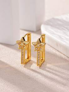 Vintage Teardrop, Heart, Star, Square Earrings, 18K Gold Geometric Hoop Earrings, Unique Design Wedding Jewelry Vacation Accessories, Suitable As New Gift For Mother, Best Friend - Various - View 9
