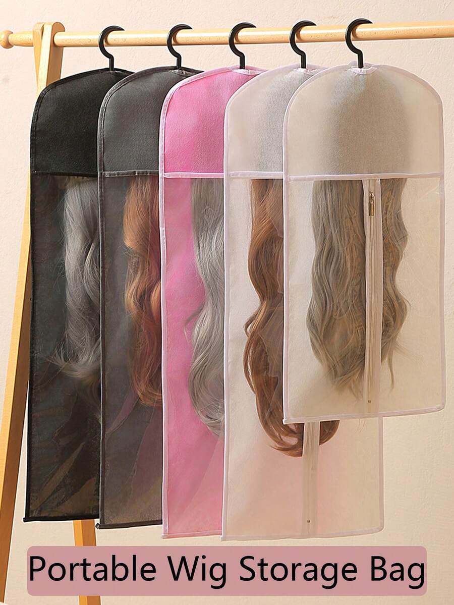 Bộ 3 túi đựng tóc giả di động màu đen/hồng/trắng, kích thước 23,6~31,5 inch, có móc nhựa, chống bụi và chống ẩm, tiện lợi khi đi du lịch.