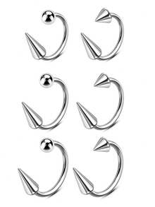 6 piezas Joyería de perforación de labios tipo mordedura de serpiente, anillos de labios con herradura de pico largo/corto y bola, juego de joyería de perforación de septum, hélix y concha de acero inoxidable - Plateado - View 9