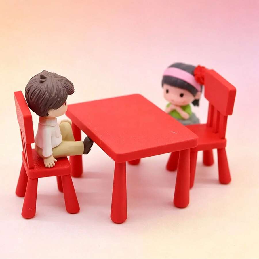 1:12 Dollhouse Miniature Table And 2 Chairs Set, Dollhouse Dining Table And Chairs, Farmhouse Style Decor, Multi-Color Tabletop Accessories, Miniature Scene Building Props, Photography Background Decoration, DIY Shooting Supplies - Multicolor - View 1