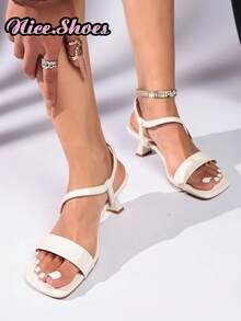 Sandal Hak Tinggi Tipis Model Terbaru Musim Panas dengan Tali Depan dan Belakang, Gaya Minimalis Elegan untuk Sehari-hari, Kerja, dan Perjalanan, Tersedia dalam Warna Hitam, Perak, dan Putih - Krem - View 4