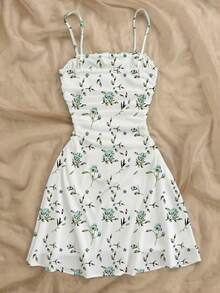 Floral Print Halter Neck Jumpsuit Dress, Fashionable & Elegant, Suitable For All Seasons, Youth Summer Outfit - Multicolor - View 2