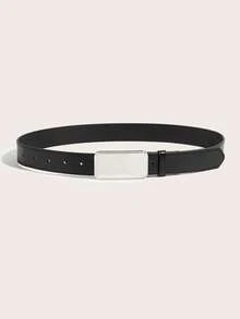 1pc Women's Silver Buckle Classic PU Leather Belt, Fashionable For Commuting, Vacation, Matching Dresses And Pants, Suitable For Dates, Parties, And Daily Wear - Black - View 2