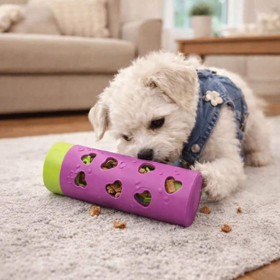 1 món đồ chơi cho thú cưng chống cắn, có chức năng rò rỉ thức ăn, mài răng, hình bàn chân chó, con lăn đựng đồ ăn vặt bằng nhựa, đồ chơi xếp hình cho chó con, nhiều loại thú cưng.