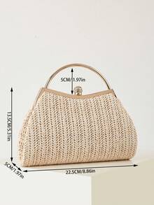 REMANLAND Apricot Fashionable Woven Handbag For Women, Versatile Shoulder Bag For Holiday, Beach, Business Commute, Casual, Minimalist, Beach, Vacation - Apricot - View 4