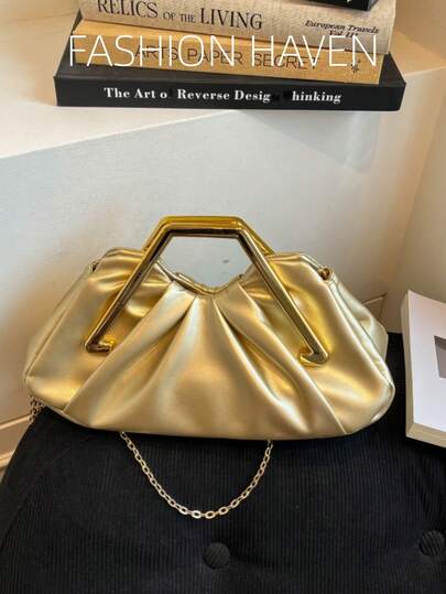 1pc New Stylish European And American Pleated Party Clutch Bag, Fashionable Shoulder/Crossbody Handbag For Women, Suitable For Party, Banquet, Daily Commute, Can Hold Phone, Mirror, Keys, Lipstick, Wallet, Great For Christmas, Mother's Day, Birthday Gift