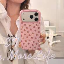 Husă de telefon retro roz dulce cu căpșuni, potrivită pentru iPhone 17 Pro Max, 16 Pro Max, 15 Pro, 14, 13, drăguță și la modă, husă de protecție pentru telefon pentru fete - Roz - Vizualizare 3