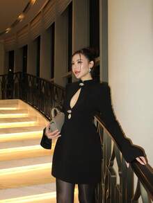Women Short Dresses - Black - View 7