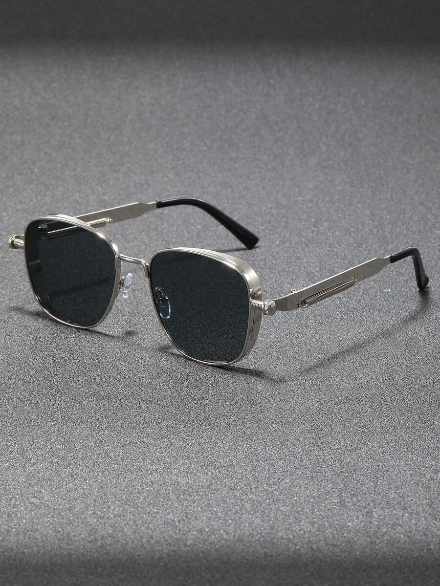 1pc Men Metal Square Frame Personalized Punk Delicate Modern Simple Style Fashion Glasses For Tropical Beach Vacay Outdoor Casual Activities Daily Life Driving Accessories - Multicolor - View 1