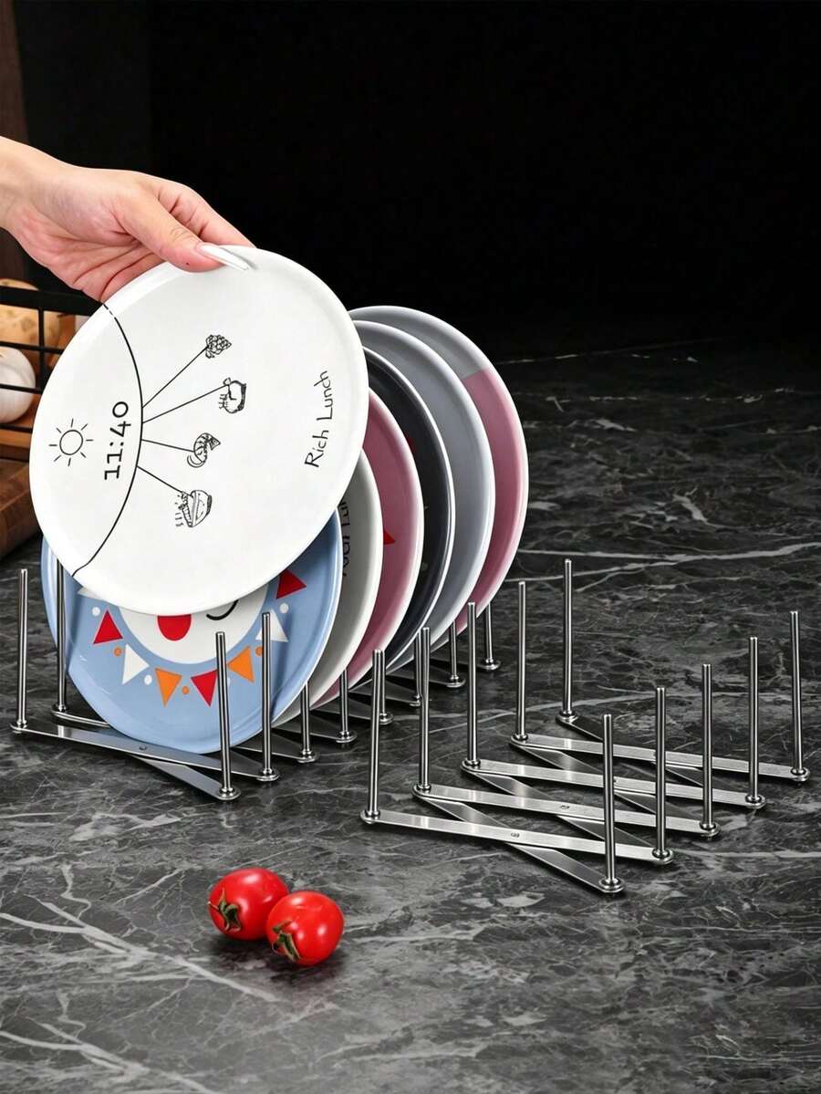 Adjustable Dish Rack, Elescopic Folding Dish Rack, Kitchen Dish Draining And Storage Rack, Multifunctional Dishes Storage Rack, Household Kitchen Drain Bowl Rack, Tabletop Draining Rack - Multicolor - View 1