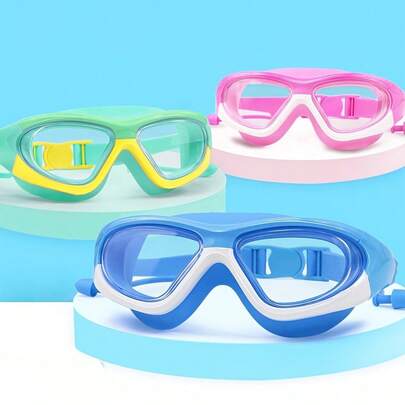 1pc Adjustable Strap Swimming Goggles, Large Frame Waterproof Anti-Fog High Definition, Professional Diving Tool, Wide Frame High Definition Swimming Goggles With Earplugs, Unisex Waterproof Model