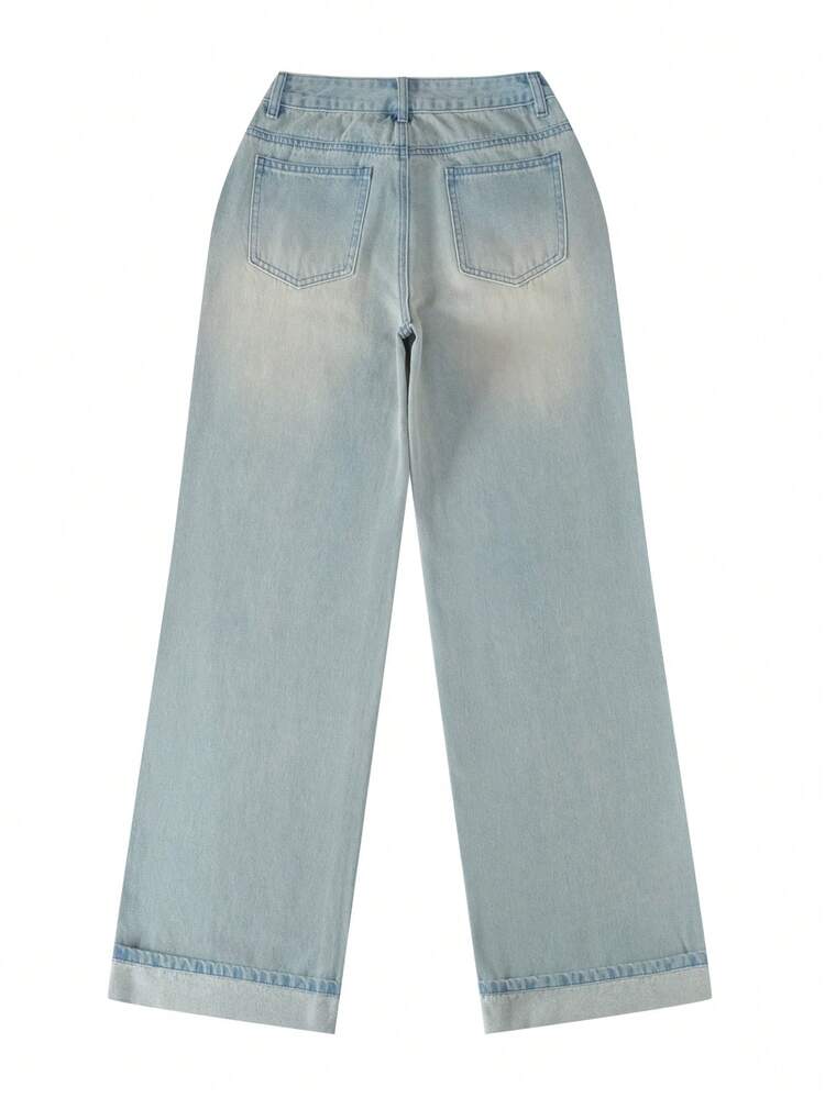 Women's Casual Light Wash Denim Jeans, Long Straight Leg Style, With Pockets, Non-Stretch Fabric, Suitable For Daily Wear - Light Blue - View 5