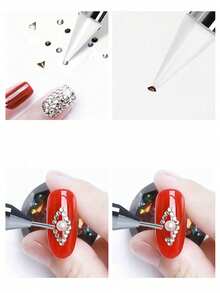 Caneta com Aplicação de Strass, Caneta com Aplicação de Strass/Cristal Dupla, Cabo com Contas de Cristal - Excelente Ferramenta de Decoração de Arte de Unhas DIY Encantos de Unhas - Multicolorido - Visão 3