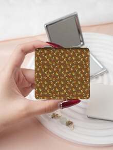 1pc Countryside British Style Ditsy Floral Foldable Compact Mirror, Lightweight Portable PU Leather Suitable For All Occasions, Featuring Delicate Floral Prints Such As Rose, Lily, Sunflower, Peony - Multicolor - View 6