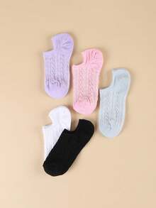 5 paires de chaussettes courtes invisibles tissées pour femmes, chaussettes doublures basses, couleurs assorties, chaussettes courtes décontractées convenant aux baskets, ballerines et à l'usage quotidien - Multicolore - Voir 7