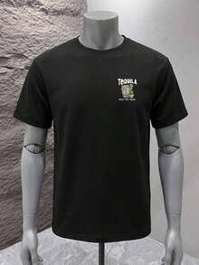 Camiseta de manga corta holgada con estampado de moda para hombres SU ER |   Diseño exquisito |   Esencial de verano |   Fácil de combinar, mostrando tu estilo - Albaricoque - Ver 11