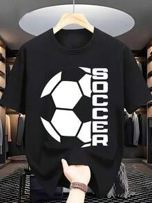 Camiseta Casual para Hombre con Diseño de Fútbol, Cuello Redondo, Color Negro, Ligera y Transpirable, Ideal para Deportes y Uso Diario.Camiseta cómoda para actividades diarias con cuello redondo y hombros caídos - Versátil - Negro - Ver 6