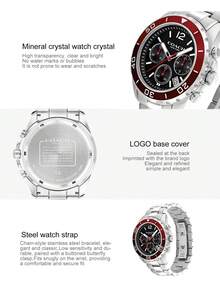 Coach Kent Series Men's Quartz Watch, Silver Tone Case Red Bezel Silver Stainless Steel Band Black Dial - 銀色 - 查看 6