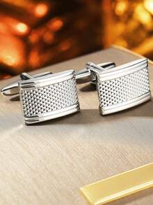 1 Pair Silver Geometric Square Cufflinks For Men - Silver - View 4